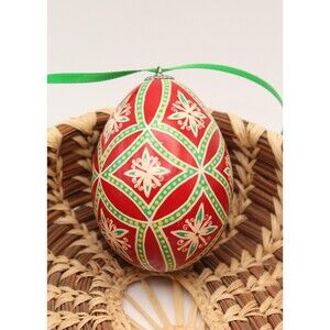 Red and Green Star Flower Pysanka Christmas Ornament